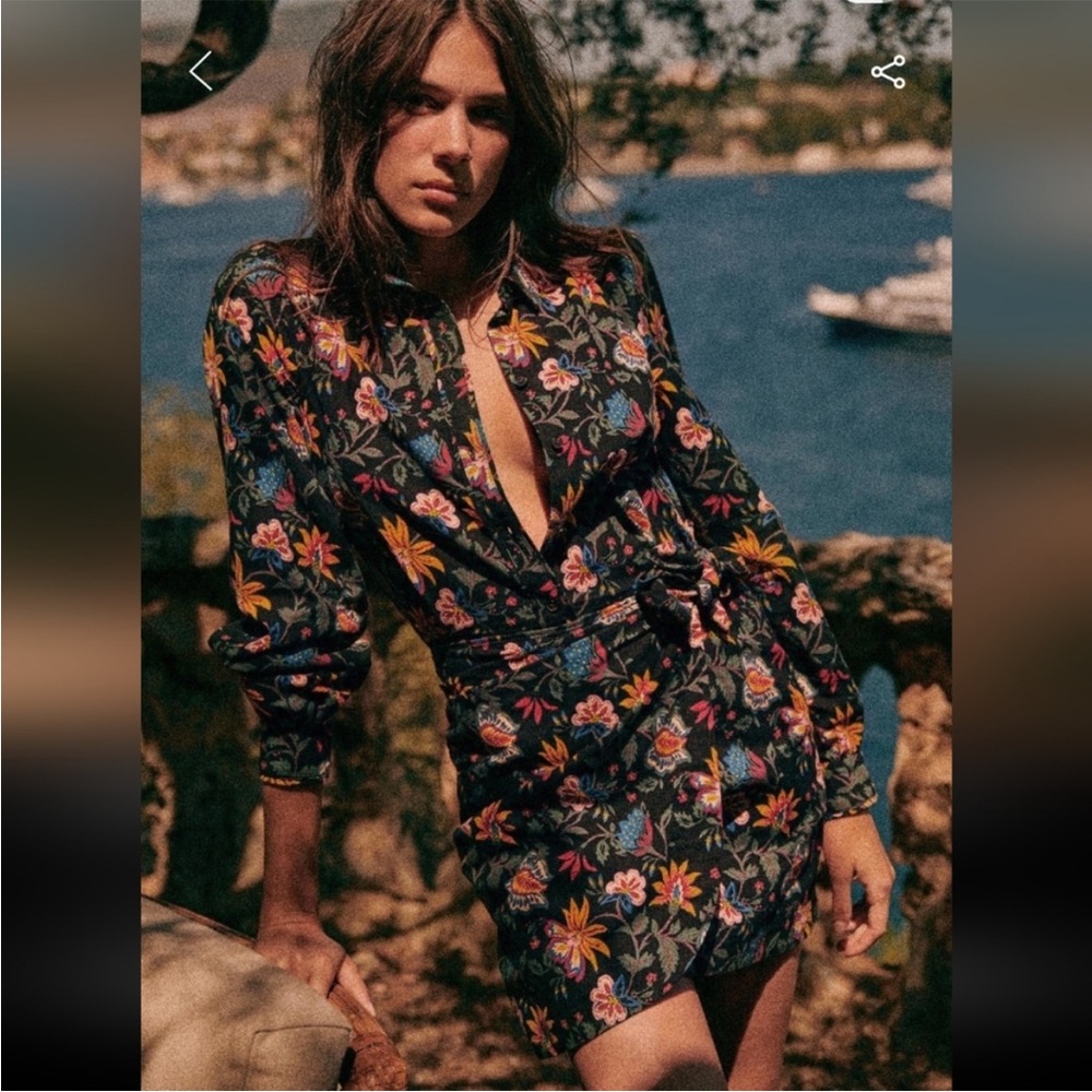 Sezane Jamy Multicolor Floral Wrap Dress